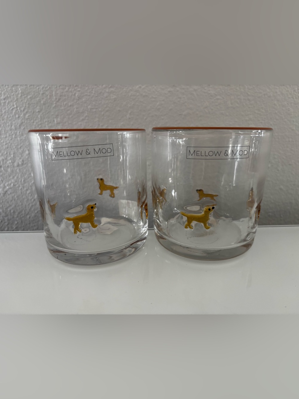 New Set Of 2 Golden Retriever Dog Icon Juice Glass Gold Dog Design